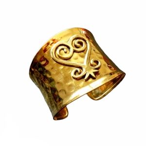 Gold Brass Cuff Bracelet, Sankofa Jewelry